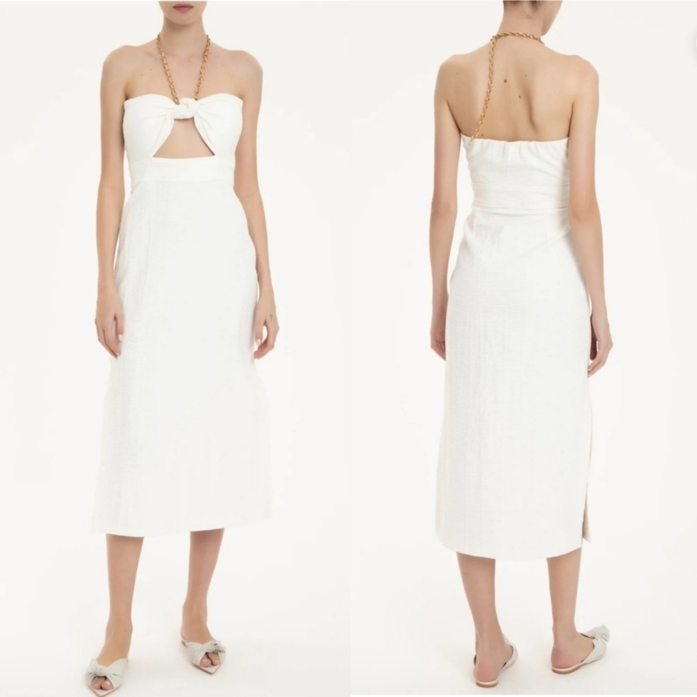 New Adriana Degreas Montaigne Cut-Out Chain Detail Off White Midi Dress Medium — image 3 of 8